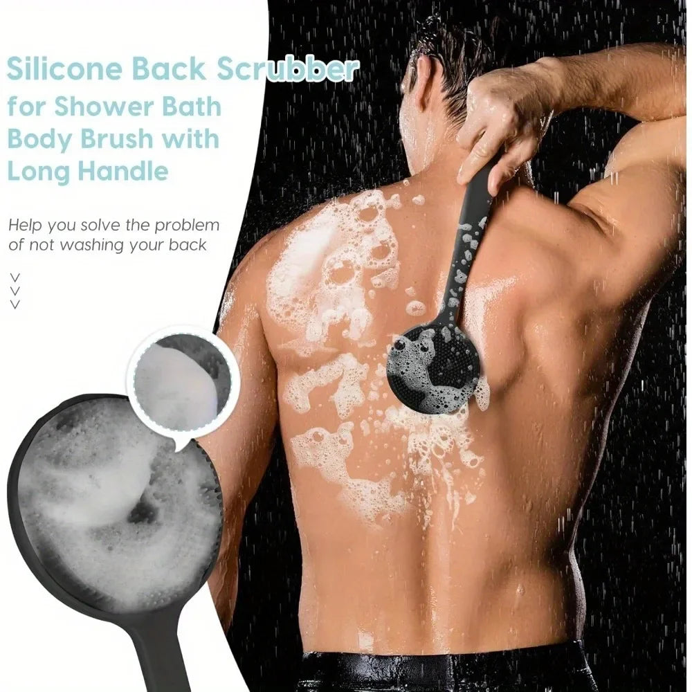 ZenGlow™ Long-Handle Ergonomic Silicone Bath & Body Scrubber