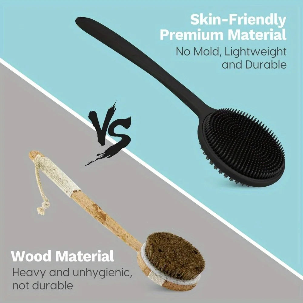 ZenGlow™ Long-Handle Ergonomic Silicone Bath & Body Scrubber