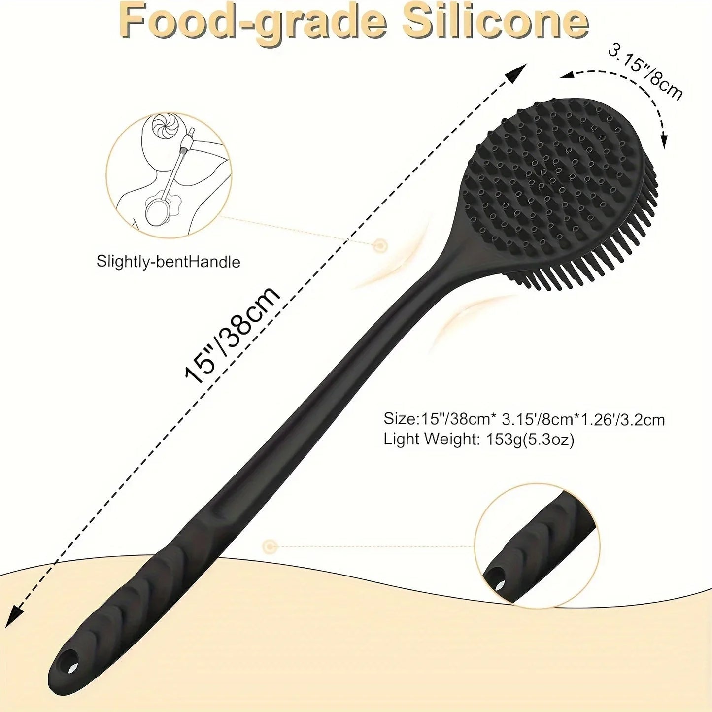 ZenGlow™ Long-Handle Ergonomic Silicone Bath & Body Scrubber