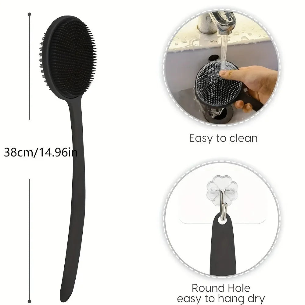 ZenGlow™ Long-Handle Ergonomic Silicone Bath & Body Scrubber