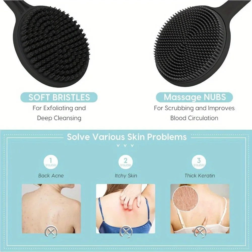 ZenGlow™ Long-Handle Ergonomic Silicone Bath & Body Scrubber